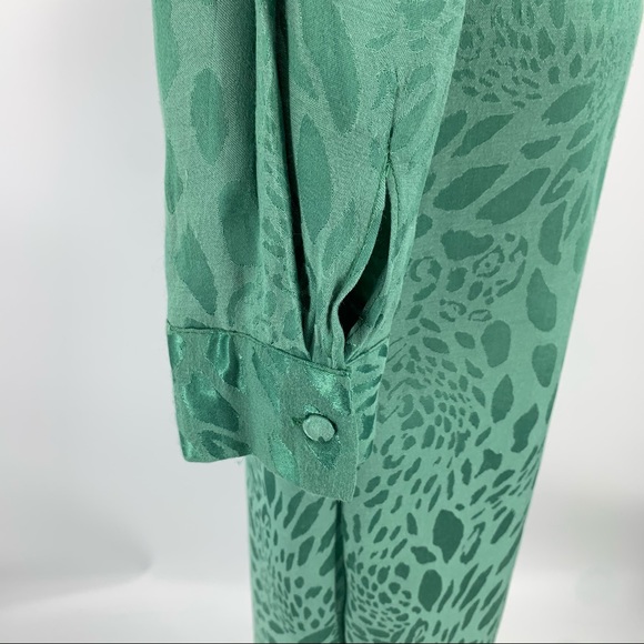 TOPSHOP Tie Neck Jacquard Crop Green Jumpsuit - Picture 14 of 16